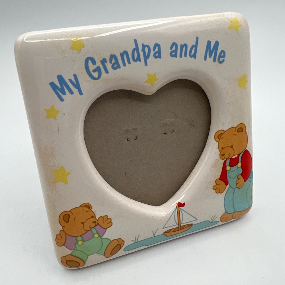 My Grandpa and Me Ceramic Heart Picture Frame Teddy Bear Stars 4x4